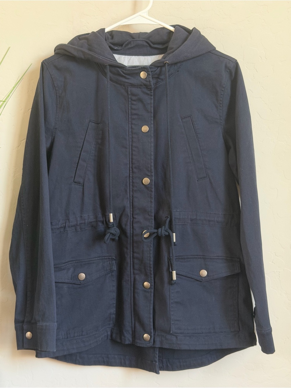 Market & Spruce Lianna Navy Stretch Twill Cargo Jacket Small NWT